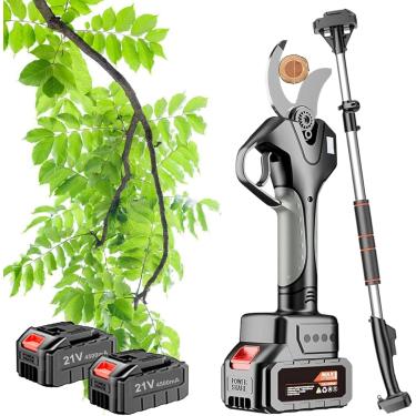 Imagem de A poda alimentada por bateria tesouras com pólo de extensão e bateria de 4500mAh, cortador de poda elétrica sem fio para jardinagem, árvores frutíferas, 2 bateria