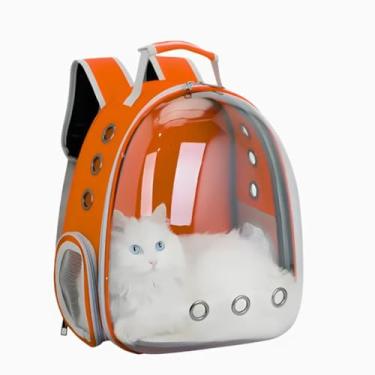 Imagem de Mochila Pet para Transporte de Cães e Gatos, Visão Panorâmica, Laranja, até 10 kg, com Alças Ajustáveis e Ventilação