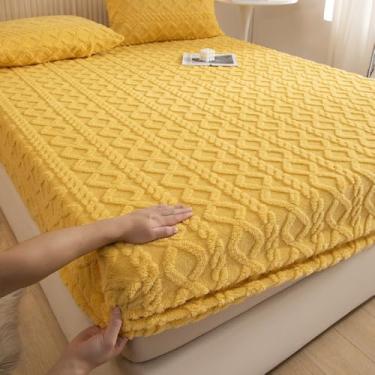 Imagem de Lençol de cama Queen King de veludo de flanela com protetor de colchão macio e respirável com bolso profundo para todas as estações - amarelo | Queen: 150 x 200 cm (3 peças)