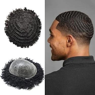 Imagem de Healthlif Unidades De Cabelo Para Homens Negros, Sistema Humano Brasileiro Crespo E Cacheado, Peças Afro, Peruca, Injeção Pu, Trama Masculina, 8X10, 12 Mm, Onda #1B