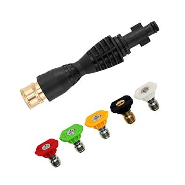 Imagem de PWACCS Kit adaptador de pistola de lavadora de pressão – acessórios de pistola de arruela elétrica com soquete de conexão rápida de 0,6 cm – 5 bicos de pulverização incluídos – Compatível com Ryobi, Powerclean, Portland e Husky