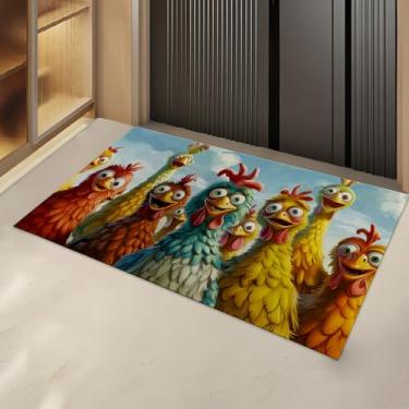 Imagem de Turamurra Tapete de porta de galinha engraçado para presentes, tapete de área de chão para entrada, sala de estar ou banheiro, tapete de galo colorido antiderrapante para decoração de casa 43 x 74 cm