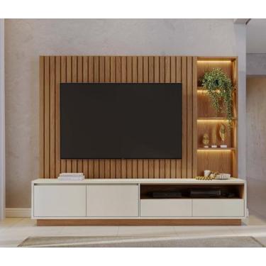 Imagem de Home Theater Cancún com Painel Ripado e Prateleiras com Regua de Led -