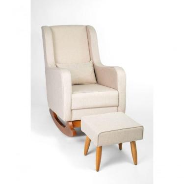 Imagem de Poltrona De Amamentação Com Balanço Encosto Alto Linho Bege - Lahome Decor