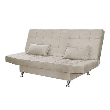 Imagem de Sofá Cama Casal Com Almofadas 3 Lugares Melina Suede Bege