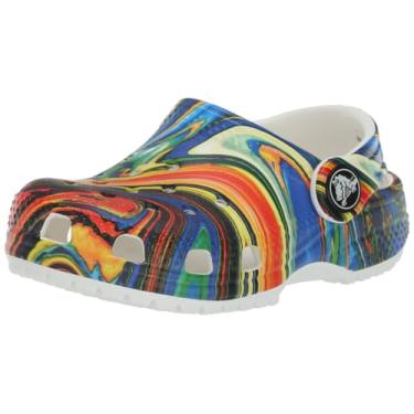 Imagem de Crocs Tamanco infantil clássico tie dye (bebê/criança pequena/criança grande), Cobalto brilhante/branco, 22