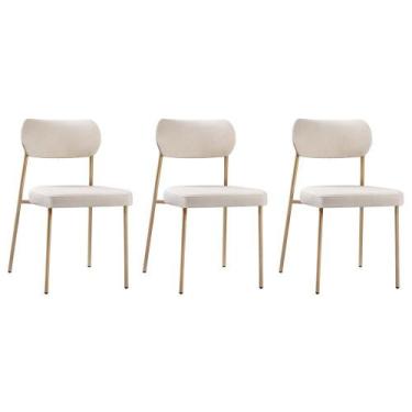 Imagem de Conjunto 3 Cadeiras Lavínia - Salaone, Linho Bege/Aço Champanhe