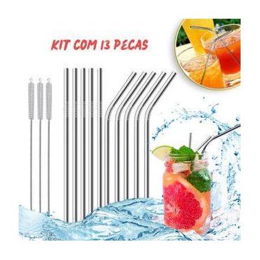 Imagem de Kit 13pçs Canudo Aço Inox Reutilizável Limpador Escovinha Ecológico Su