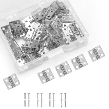 Imagem de LifCratms 50 peças de mini dobradiças, dobradiça branca prateada de 10 x 8 mm, ferragens em miniatura, dobradiças de rotação de 180 graus com parafusos para caixa de madeira, artesanato, caixa de