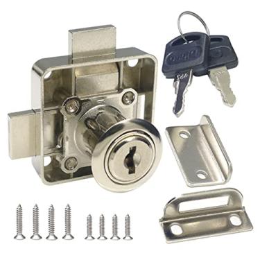 Imagem de Fechadura de porta dupla trava de gaveta de armário trava de segurança [com chave semelhante] Fechadura de porta dupla [Instalação na porta do lado direito]. Diâmetro de perfuração 3/4"/19 mm para painéis de porta (3/5 polegadas/15 mm -7/8 polegadas-/22 mm)