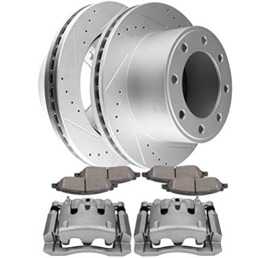 Imagem de SCITOO Kit de freio traseiro [4] Pastilhas de freio [2] Rotores de freio [2] Pinças de disco de freio com suporte compatíveis com 2008-2012 para Ford para F-250 Super Duty, 2008-2012 para Ford para F