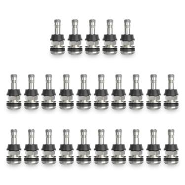 Imagem de SUNSOUL 25 peças TR416 hastes de válvula de metal montagem externa serve para furos de aro de 1,150 cm e 1,587 cm, prata, válvulas de pneu de fixação de alta pressão