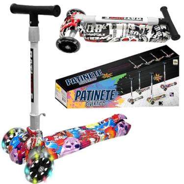 Imagem de Patinete Grafitado Infantil Unissex Ajuste Altura 3 Rodas Luz e Freio