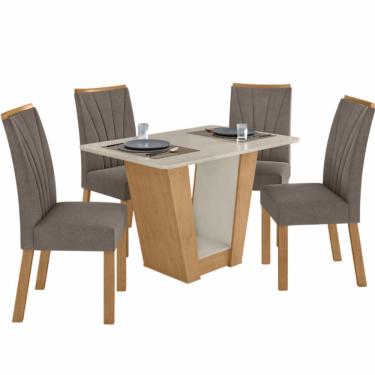 Imagem de Sala de Jantar Lopas Apogeu largura de 120 cm com 4 cadeiras estofadas Amendoa Clean OFF White