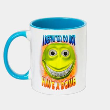 Imagem de Caneca Branca com Alça e Interna Azul de Porcelana 325ml - I Definitely Do Not Have A Bomb Funny Brainrot Unhinged