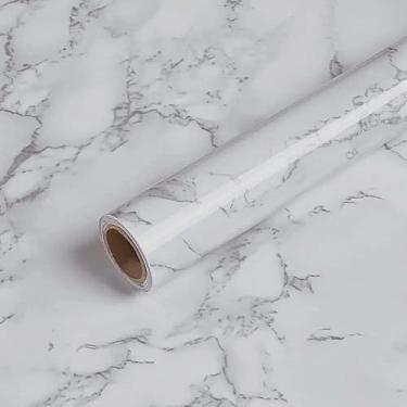 Imagem de Papel de Parede de Mármore Adesivo PVC, Estampa pedra 5m x 60cm, Cinza e branco