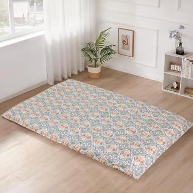 Imagem de Capa de colchão futon de chão 100% algodão (apenas capa), capa de futon macia e lavável com zíper para colchão de futon japonês tradicional, capa de colchão tatame à prova de poeira (completo, flor)