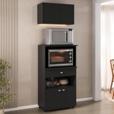 Imagem de Kit Armário de Cozinha 62,5cm com Balcão para Forno/micro-ondas Multimóveis Mp2281 Preto