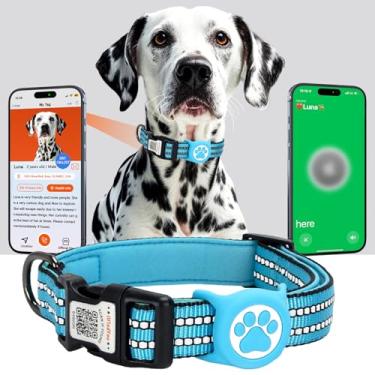 Imagem de ilFindYou Coleira AirTag para cães, IP69 à prova d'água, suporte para Apple AirTag para coleira refletiva, etiquetas personalizadas com código QR (azul, pequena)