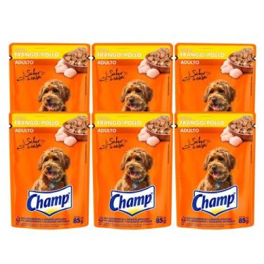 Imagem de Kit 6 Ração Úmida Champ Adulto sabor Frango Sachê 85g