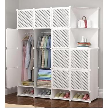 Imagem de Guarda-roupa Portátil Cubo Modular De Plástico Dobrável Armário De Armazenamento De Sapatos Prateleira Organizadora Para Corredor Quarto Entrada Sapateira Prateleira Para, 147x47x165cm（14 doors）