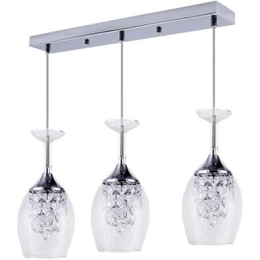 Imagem de Lustre De Foyer Moderno Lustre De Taças De Vinho De Cristal Moderno, 3 Luzes Nordic Led Pingente De Luz, Luminárias De Teto Para Bar Sala De Estar, Estudo, Quarto, Corredor, White Light, Long plate