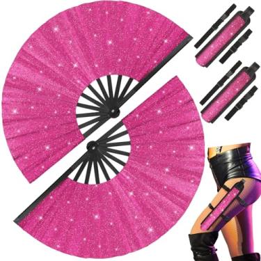 Imagem de Weysat 2 conjuntos de ventiladores grandes dobráveis para botas dançantes no chão, ventiladores com coldre de ventilador para mulheres e homens, ventilador de glitter com alça de perna e bolsa de