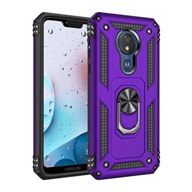 Imagem de Meifei Capa para Moto G7 Power, Moto G7 Optimo Maxx, Capa para Moto G7 Supra, Capa protetora de telefone com suporte de anel de metal giratório de 360 graus de grau militar para Motorola Moto G7