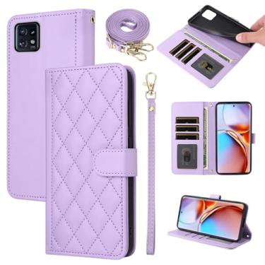 Imagem de Furiet Argyle Capa carteira para Motorola Edge+ Plus 2023/Edge 40 Pro 5G/Moto X40 com alça de pulso e compartimentos para cartões, bolsa fólio, capa de celular com suporte de couro PU de luxo para X +