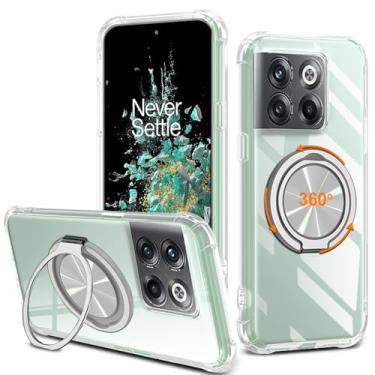 Imagem de Compatível com capa de telefone Oneplus 10T 5G, suporte giratório de 360° [não amarelo] capa protetora transparente com 4 airbags cantos à prova de choque para Oneplus 1+ 10T 2020 - transparente