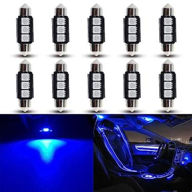 Imagem de GLOFE Lâmpada LED de festão 6418 36 mm 3,5 cm C5W Festoon LED, Super Brilhante 4SMD 5050 Chips Lâmpada LED Interior Usada para Mapa de Carro Cúpula Cortesia Tronco Luz de Placa de Licença, Pacote com 10, Azul