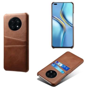 Imagem de Capas Compatível com Honor X20,Caso de couro PU-Tampa de telefone a prova de choque com 2 slots de cartão,Proteção anti-impressão digital e anti-gota-Brown
