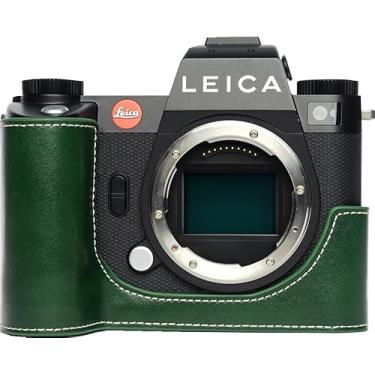 Imagem de Capa para câmera SL3, capa BMAOLLONGB feita à mão de couro genuíno para meia câmera Leica SL3 versão com abertura inferior + alça de mão (verde)