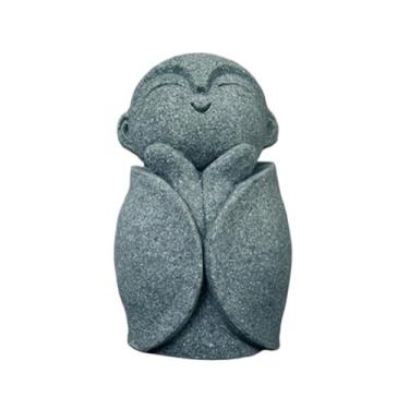 Imagem de SEEK RARE Mini monge estátua de Buda estátuas de arenito monge zen estátua rezando esculturas para riqueza boa sorte decoração Feng Shui casa aquário aquário jardim (estilo 6)