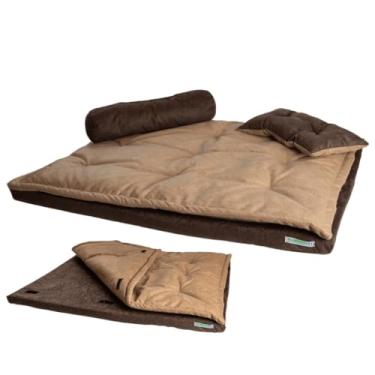 Imagem de Colchonete Cama Grande com Almofada para Cães e Gatos Super Luxo Impermeável (MARROM COM BEGE,Médio)