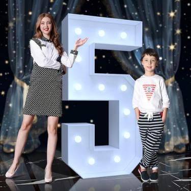 Imagem de Tenda para letreiro de 1,8 m - Números grandes iluminados com LED branco frio, letreiro de placa de espuma fácil de montar com suporte traseiro para aniversário, casamento, decoração de festa