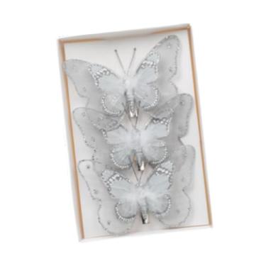 Imagem de Vaveren 3Pcs Enfeites de Natal com Borboletas Clip Arts para Decoração de Casa E Eventos, prata