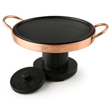Imagem de Bras'Art Pedra Sabão Grill, 31 cm, Cobre e Preto, com Base e Tampa
