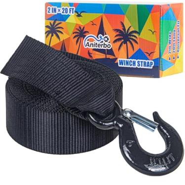 Imagem de Correia de guincho de barco com gancho de 5 cm x 20' – 5 kg Resistência à ruptura de substituição de guincho marítimo resistente para reboque de barco, jet ski, pontão e mais, qualidade garantida