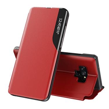 Imagem de LEMAXELERS Capa para Galaxy Note 9, Samsung Note 9 Fashion Slim Business Smart View Capa protetora magnética à prova de choque para Samsung Galaxy Note 9, vermelho QH