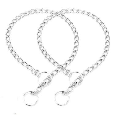 Imagem de Coleira de corrente prateada para cães, 2 unidades de metal com elos deslizantes para treinamento, resistente, machos, meninos, coleira martingale, fêmea, meninas, para filhotes de cachorro PPP, PP