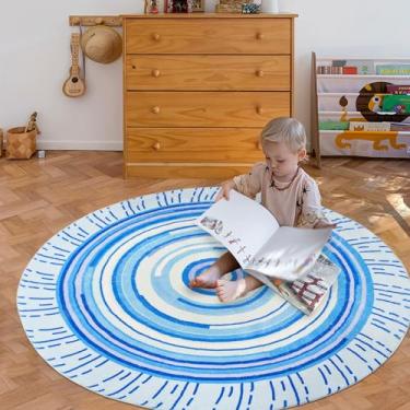 Imagem de USTIDE Lollipop Tapete redondo 1,2 m azul macio tapete infantil antiderrapante para sala de jogos, sala de estar, sala de jantar, lavável, antiderrapante, decoração de casa