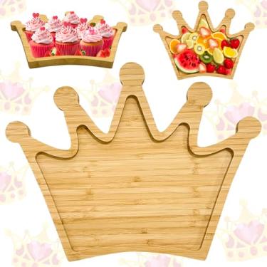 Imagem de Prato de charcutaria com coroa fofa bandeja de comida de madeira grande decorativa de bambu bandeja de servir festa de aniversário bandeja de charcutaria de madeira para chá de bebê para comida