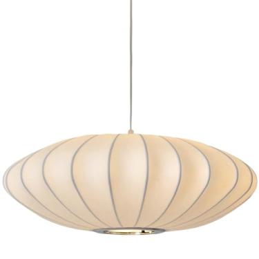 Imagem de COMSDY Luminária Pendente Redonda Grande De Seda Branca De 23,6 Polegadas, Luminária Suspensa Para Ilha De Cozinha, Quarto, Sala De Jantar, Lustres De Decoração De Teto Para Sala De Jantar