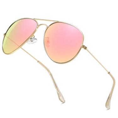 Imagem de aisswzber Óculos de sol clássico aviador polarizado para homens e mulheres, armação de metal, proteção UV400, leve para dirigir ao ar livre, rosa, Pink
