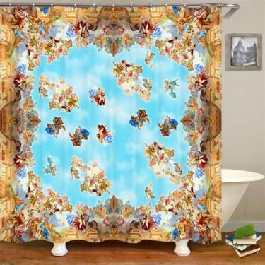 Imagem de estilo Retro Mural Impresso Cortina de Chuveiro Cortina de Banheiro Com Gancho paisagem Poliéster Cortina de Chuveiro Decoração, JK8777, L90xA180cm