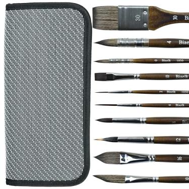 Imagem de Pincéis de aquarela profissionais, Biaelk 10 peças de pincéis de tinta de cabelo sintético Taklon para artistas incluindo pescada, ponta redonda, plana, adaga, ponta de agulha, língua de gato, oval