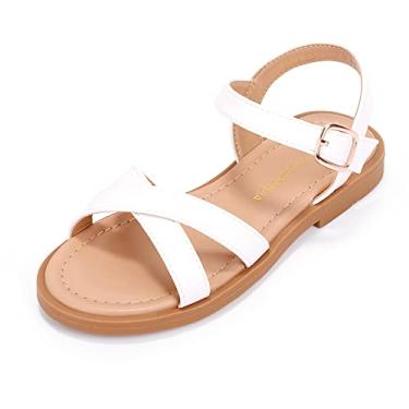 Imagem de PANDANINJIA Sandálias Elva Girls, Bico Aberto, Lindas Sandálias Rasteiras, Tiras Cruzadas, Sapatos De Verão Para Bebês/Crianças Pequenas/Crianças Grandes (Branco Pu, 2 M Eua, Criança Pequena)
