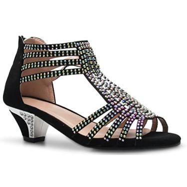 Imagem de Sandália infantil Olivia K para meninas com glitter e strass com bico aberto e alça de gatinho de salto baixo, Black Glitter, 12 Little Kid