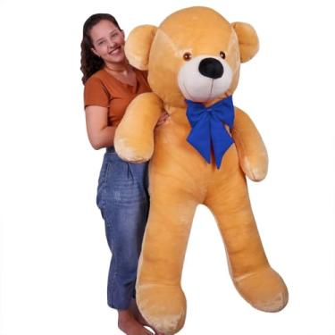 Imagem de Urso de Pelúcia Gigante com Laço, 110 cm, Teddy Bear (Doce de Leite com Laço Azul)